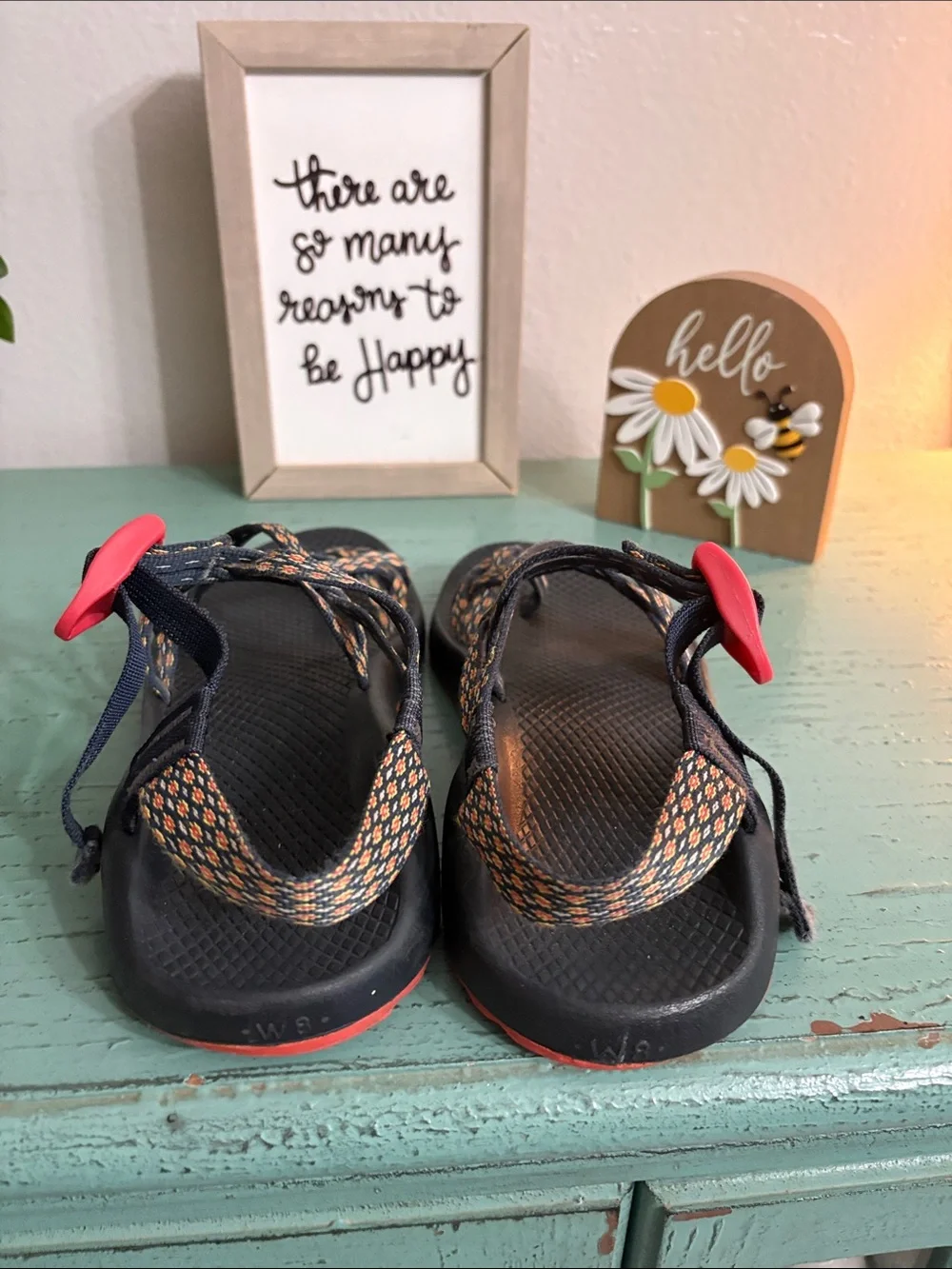 Chaco Wos Black Sandals with Orange Accents